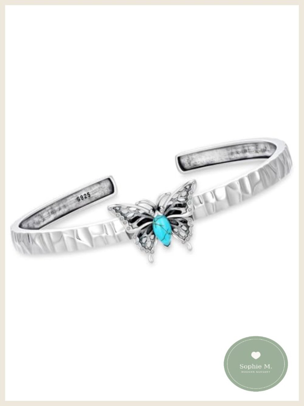 Sterling Silver Turquoise Butterfly Cuff Bracelet Adjustable Boho Bangle